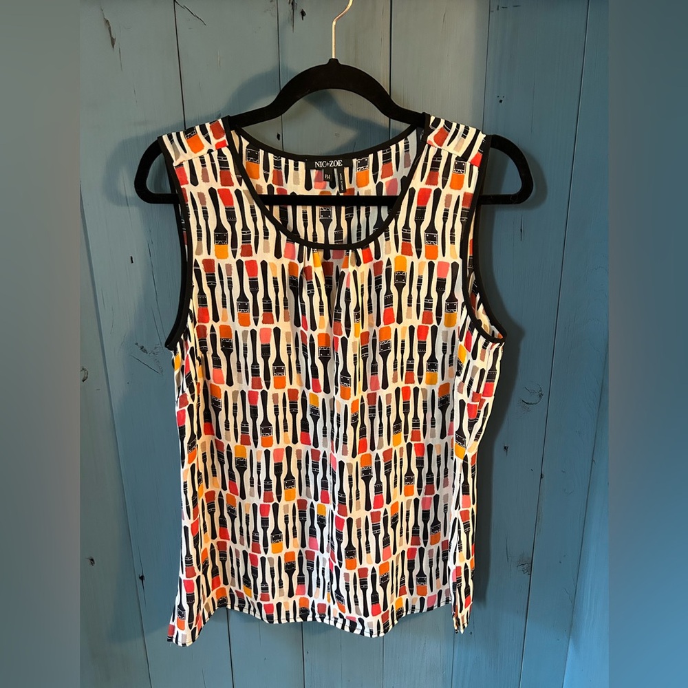 Nic & Zoe Sheer Women's Paintbrush Print Sleeveless Top | Size Petite Medium